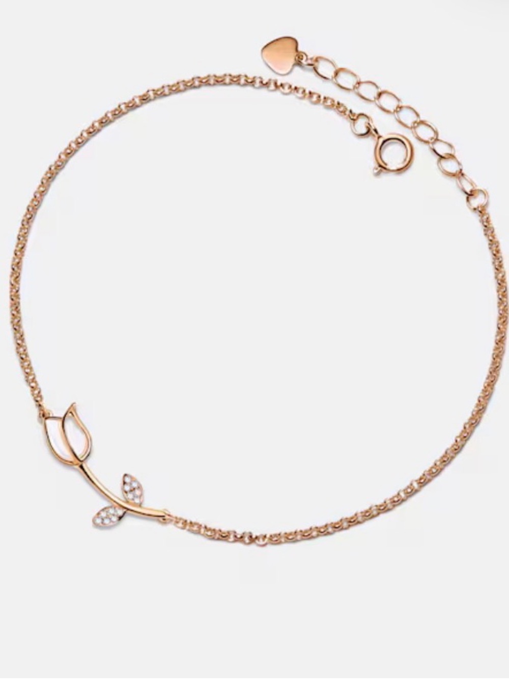 Perimade Delicate Rose Gold Floral Ankle Bracelet with Crystal Leaves